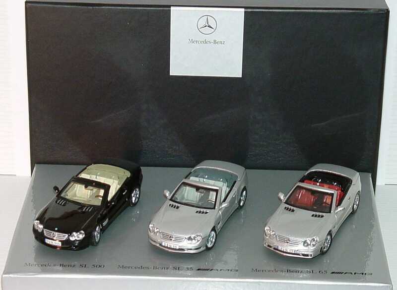 Foto 1:43 Mercedes-Benz Der Mythos SL (SL 500 schwarz + SL 55 AMG silber-met. + SL 65 AMG silber-met. mit funktionalen Variodächern) Werbemodell Norev B66962235