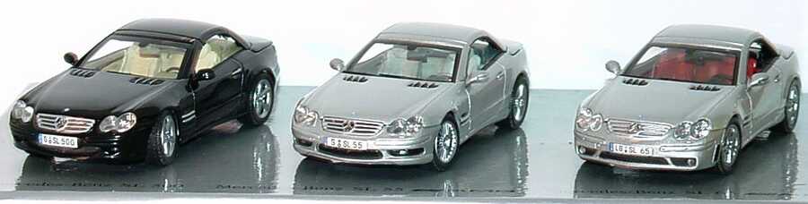 Foto 1:43 Mercedes-Benz Der Mythos SL (SL 500 schwarz + SL 55 AMG silber-met. + SL 65 AMG silber-met. mit funktionalen Variodächern) Werbemodell Norev B66962235