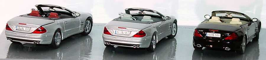 Foto 1:43 Mercedes-Benz Der Mythos SL (SL 500 schwarz + SL 55 AMG silber-met. + SL 65 AMG silber-met. mit funktionalen Variodächern) Werbemodell Norev B66962235