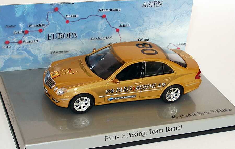 Foto 1:43 Mercedes-Benz E-Klasse Facelift (W211) Rallye Paris-Peking Team Bambi Nr.08 Werbemodell Minichamps B66962266