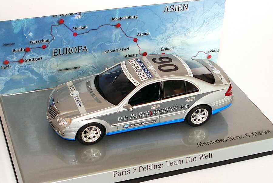 Foto 1:43 Mercedes-Benz E-Klasse Facelift (W211) Rallye Paris-Peking Team Die Welt Nr.06 Werbemodell Minichamps B66962262