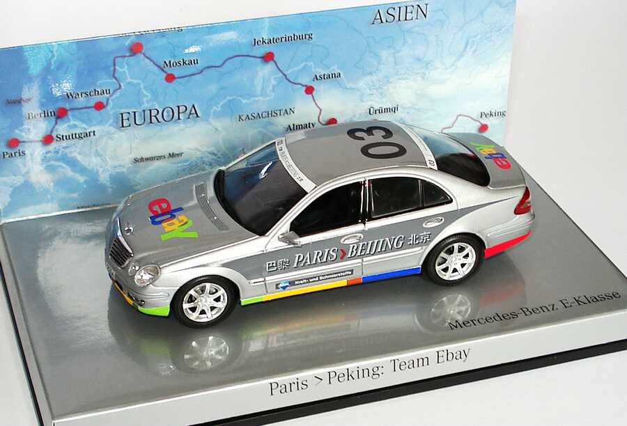 Foto 1:43 Mercedes-Benz E-Klasse Facelift (W211) Rallye Paris-Peking Team Ebay Nr.03 Werbemodell Minichamps B66962259