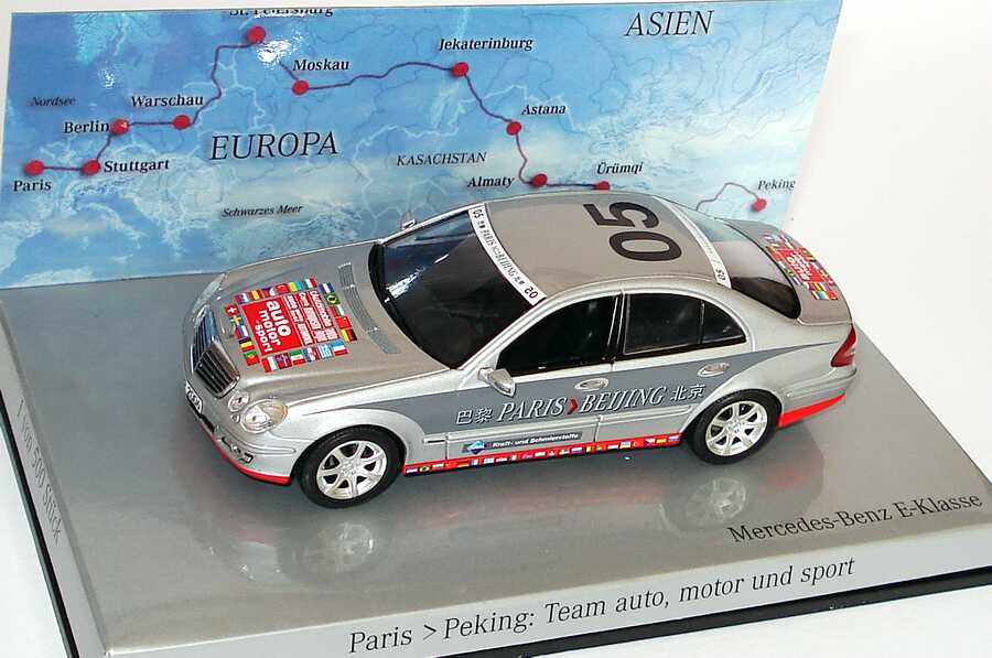 Foto 1:43 Mercedes-Benz E-Klasse Facelift (W211) Rallye Paris-Peking Team auto, motor und sport Nr.05 Werbemodell Minichamps B66962261