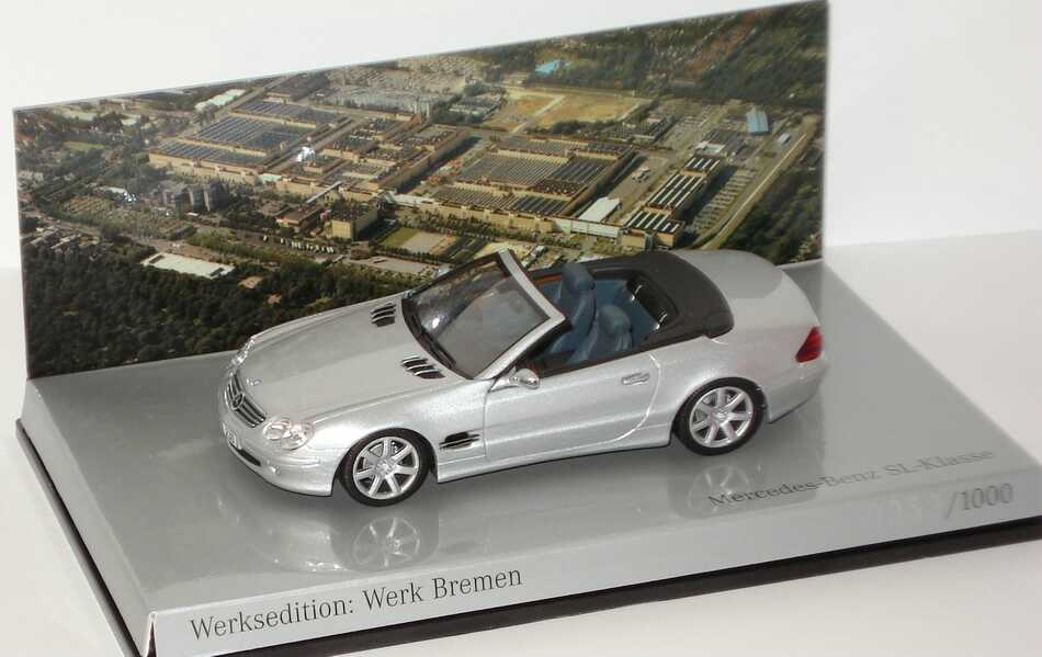 Foto 1:43 Mercedes-Benz SL 500 (R230) brillantsilber-met. Werksedition Werk Bremen Werbemodell Minichamps B66962241