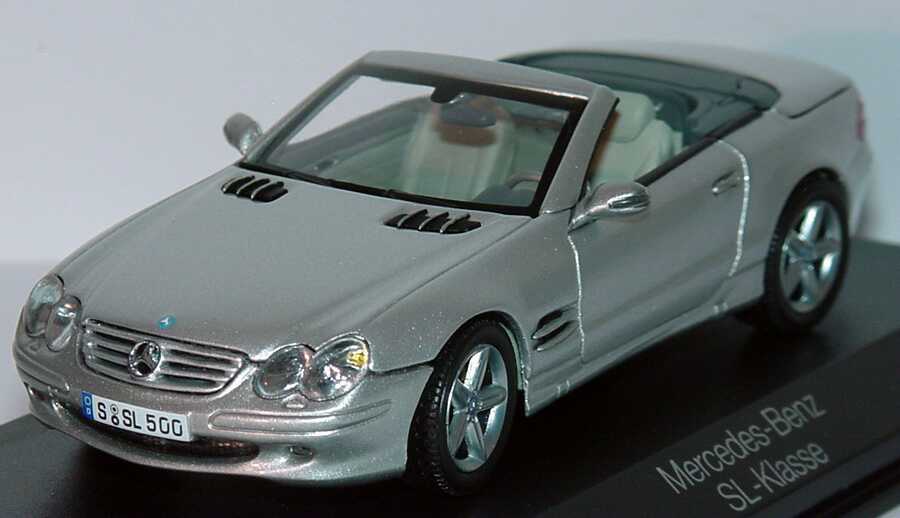 Foto 1:43 Mercedes-Benz SL 500 (R230) brillantsilber-met. mit funktionalem Variodach Werbemodell Norev B66961968