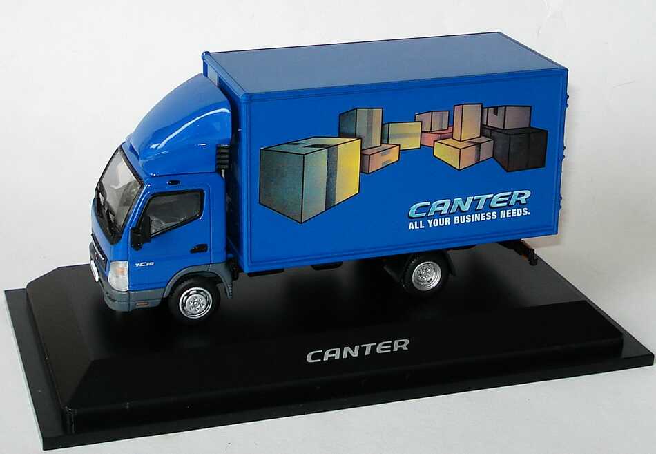 Foto 1:43 Mitsubishi Fuso Canter 2006 2a Koffer-LKW Canter - All your business needs. blau Werbemodell Mitsubishi