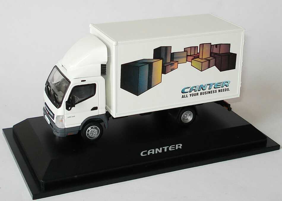 Foto 1:43 Mitsubishi Fuso Canter 2006 2a Koffer-LKW Canter - All your business needs. weiß Werbemodell Mitsubishi