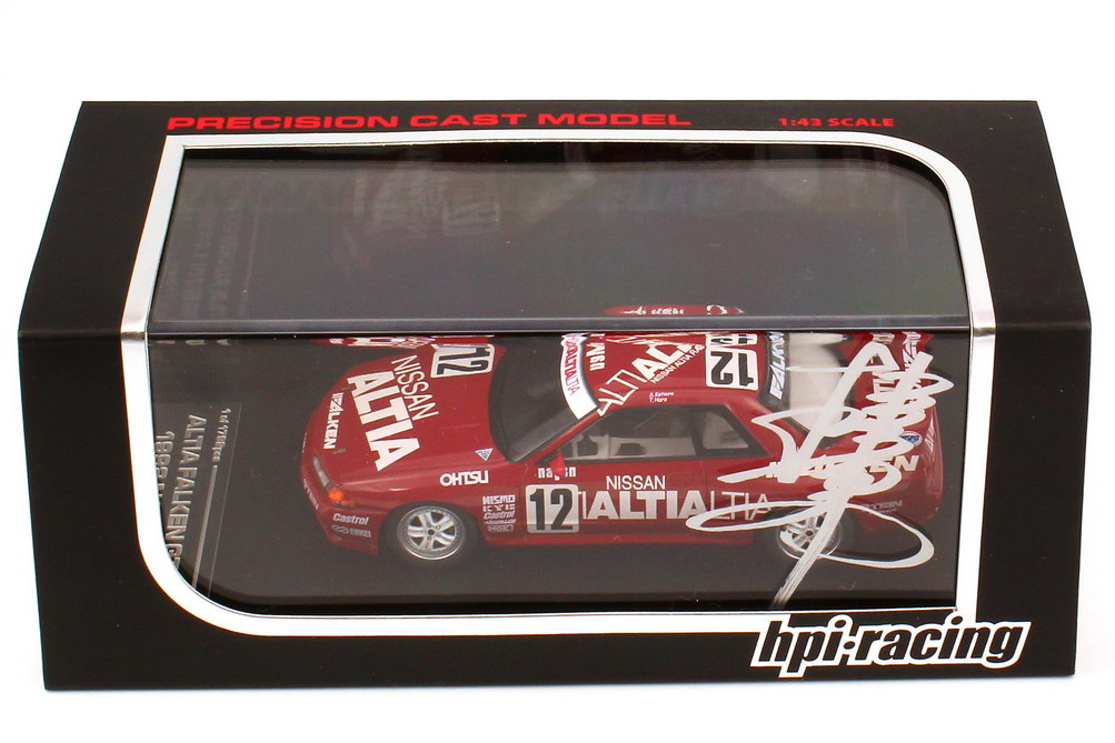 Foto 1:43 Nissan Skyline GT-R R32 N1 1992 - Altia Falken Racing Team Nr.12 - Katura / Hara - mit Autogramm - hpi-racing 8138