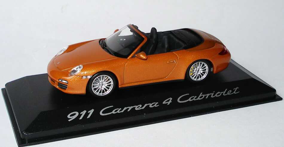 Foto 1:43 Porsche 911 Carrera 4 Cabrio (997, Modell 2009) nordischgold-met. Werbemodell Minichamps WAP02001618