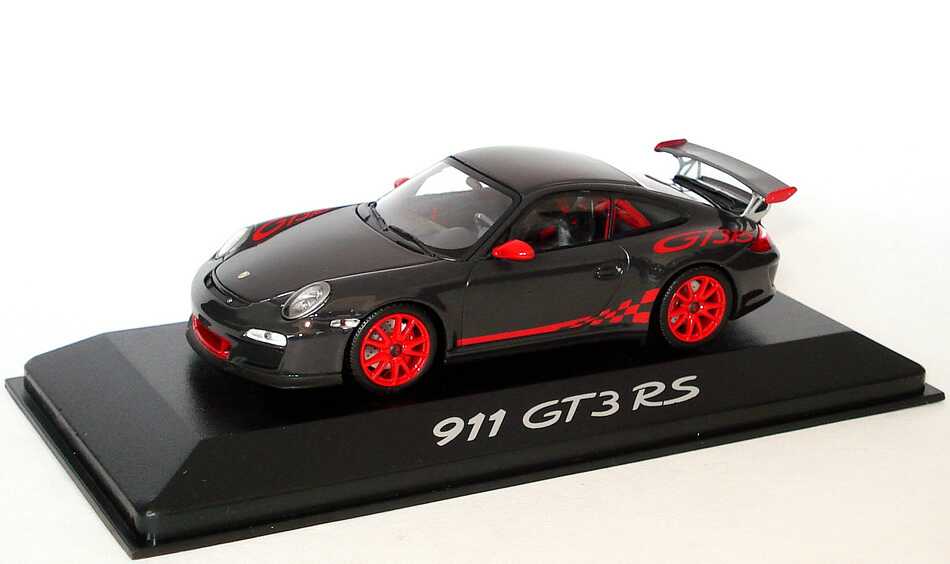 Foto 1:43 Porsche 911 GT3 RS (997, Modell 2009) grauschwarz/rot Werbemodell Minichamps WAP02001719