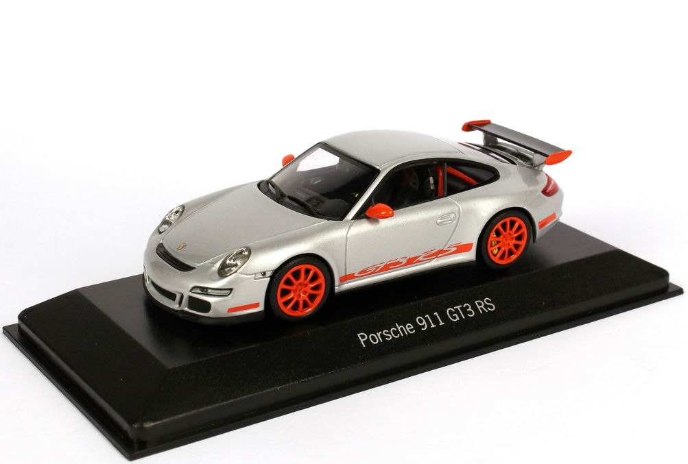 Foto 1:43 Porsche 911 GT3 RS (997) silber-met./orange, Limited Edition Werbemodell Minichamps