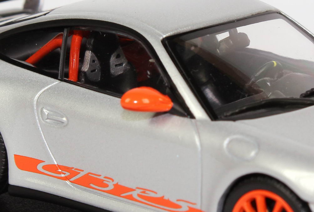 Foto 1:43 Porsche 911 GT3 RS (997) silber-met./orange, Limited Edition Werbemodell Minichamps