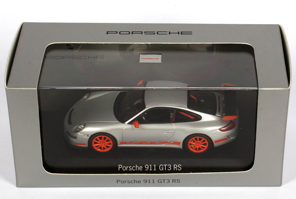 Foto 1:43 Porsche 911 GT3 RS (997) silber-met./orange, Limited Edition Werbemodell Minichamps
