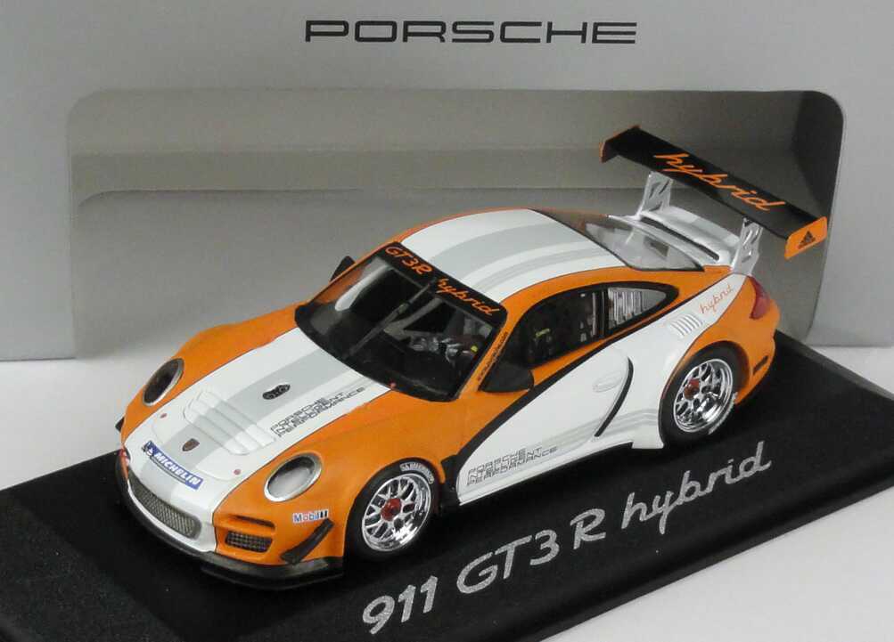 Foto 1:43 Porsche 911 GT3 R Hybrid (997) weiß/orange 2010 Werbemodell Minichamps WAP0201170B