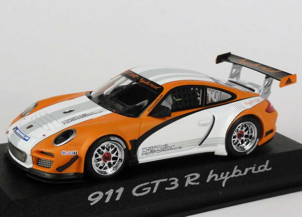 Foto 1:43 Porsche 911 GT3 R Hybrid (997) weiß/orange 2010 Werbemodell Minichamps WAP0201170B