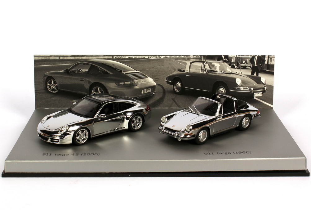 Foto 1:43 Porsche 911 targa Set (911 targa 4s 2006 + 911 targa 1966 verchromt) Werbemodell Minichamps WAP020SET16