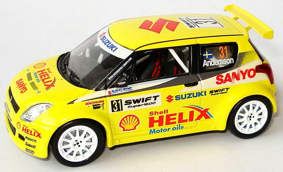 Foto 1:43 Suzuki Swift Super 1600 JWRC 2005 Shell Helix, Sanyo Nr.31, Andersson Werbemodell Norev 99000-79N12-MNC
