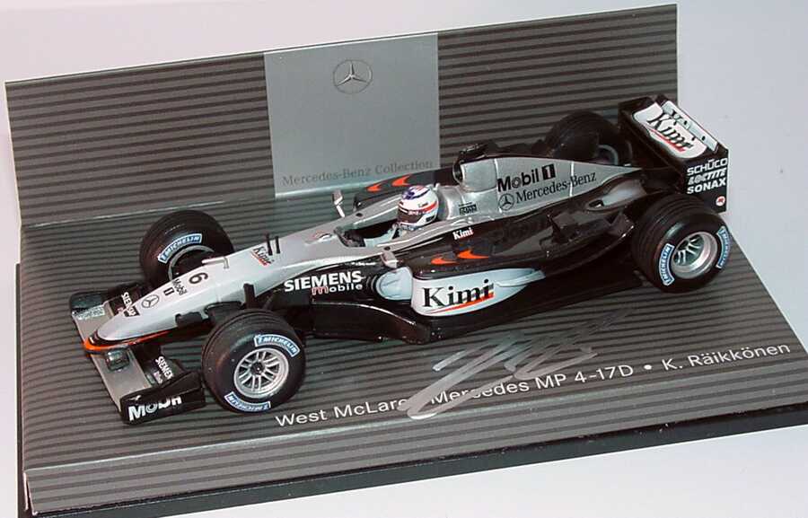 Foto 1:43 West McLaren Mercedes MP4/17D Formel 1 2003 Kimi Nr.6, Kimi Räikkönen Werbemodell mit Autogramm Minichamps B66961980
