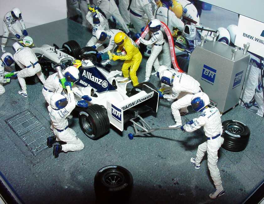 Foto 1:43 Williams F1 BMW FW26 2004 Boxenstop-/Pitstop-Diorama Werbemodell Minichamps 80420391414