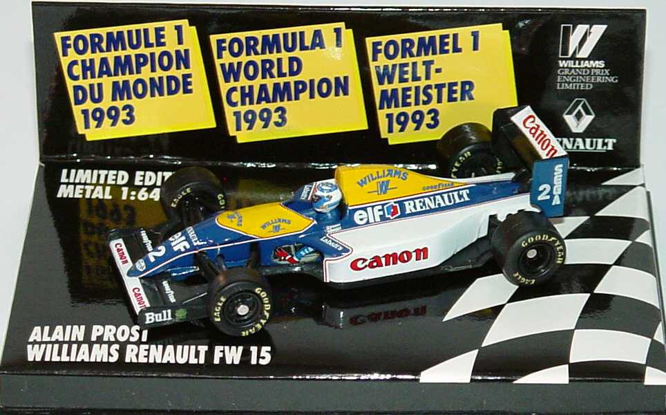 Foto 1:64 Williams Renault FW 15 elf, Canon Nr.2, Alain Prost Dormel 1 Weltmeister 1993 Paul´s Model Art MCH936402
