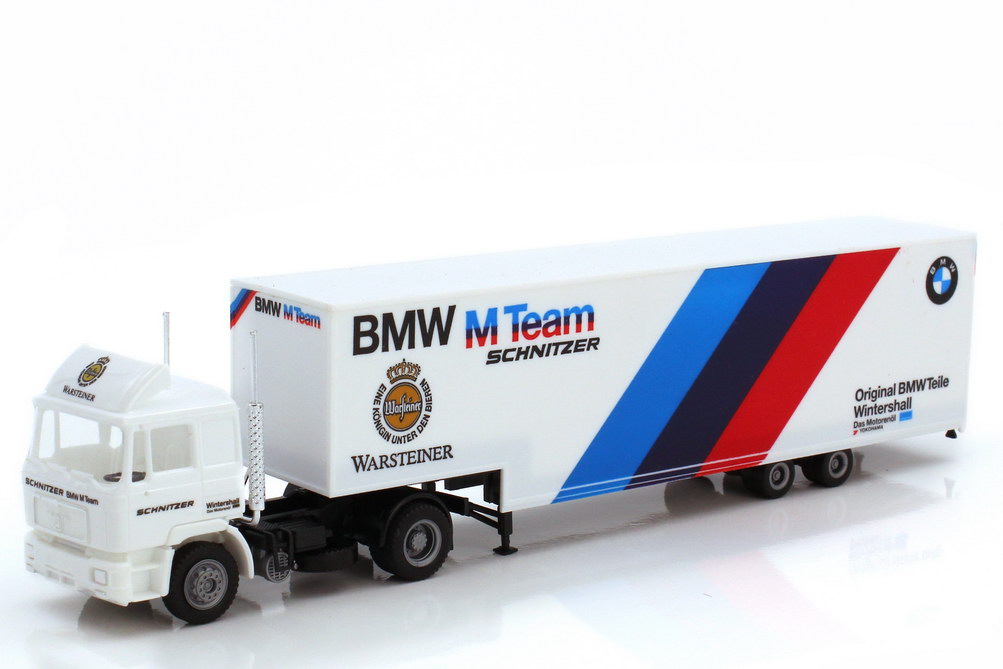 Foto 1:87 MAN F90 Renntransporter Szg - BMW M-Team Schnitzer DTM 1989 - Werbemodell - herpa 82229417730