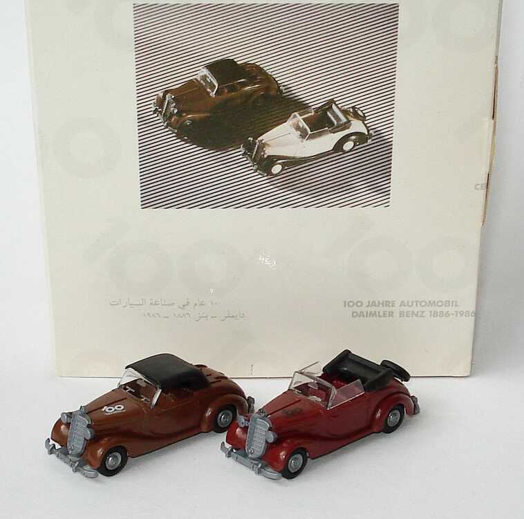 Foto 1:87 100 Jahre Automobil Daimler Benz 1886-1986 (170 S Cabrio braun + weinrot) herpa 6840642100