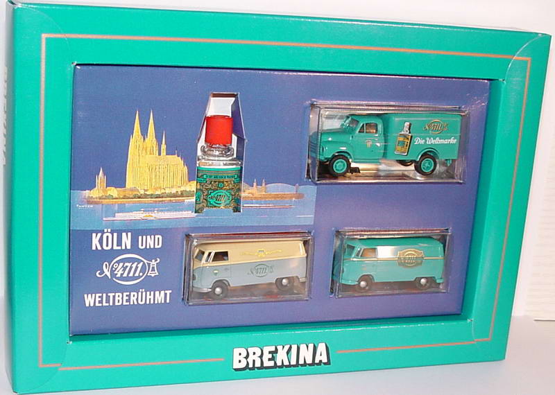 Foto 1:87 4711 Set-Packung Köln und 4711 weltberühmt (Opel Blitz Koffer + 2x VW T1B Kasten) Brekina