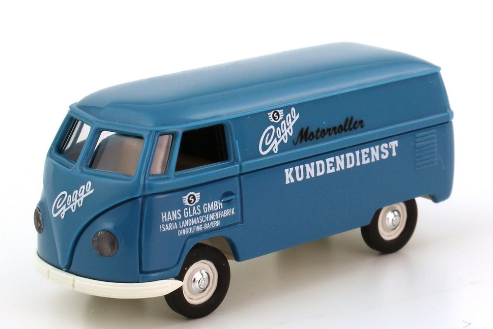 Foto 1:87 Set-Packung 50 Jahre Goggo-Mobil (VW T1 Kundendienst + VW T1 Isara-Reklame + Goggo Transporter Vorführfahrzeug) Brekina 90393