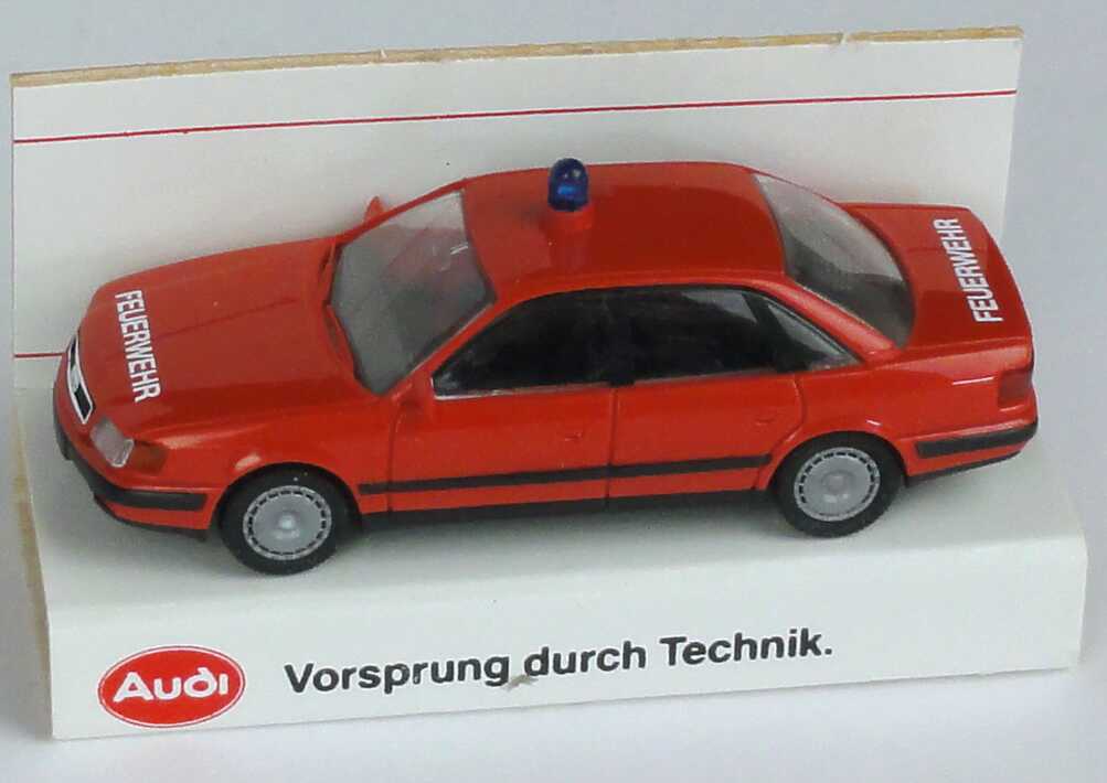 Foto 1:87 Audi 100 (C4) Feuerwehr rot Werbemodell Verpackungsdruck Vorsprung durch Technik Rietze