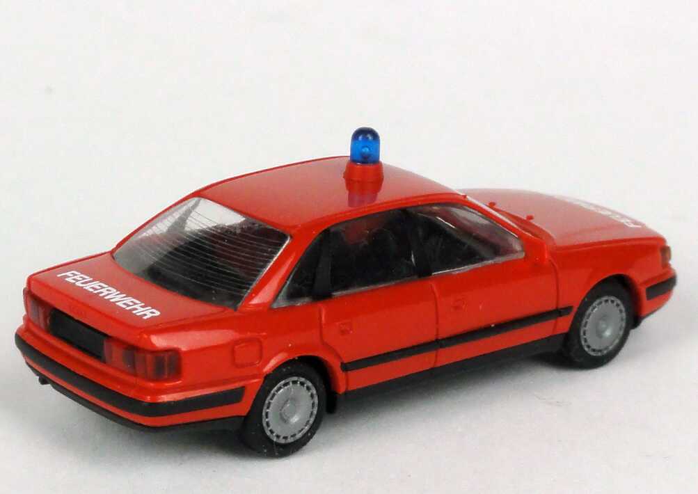 Foto 1:87 Audi 100 (C4) Feuerwehr rot Werbemodell Verpackungsdruck Vorsprung durch Technik Rietze