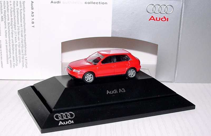 Foto 1:87 Audi A3 4türig laserrot Werbemodell Rietze