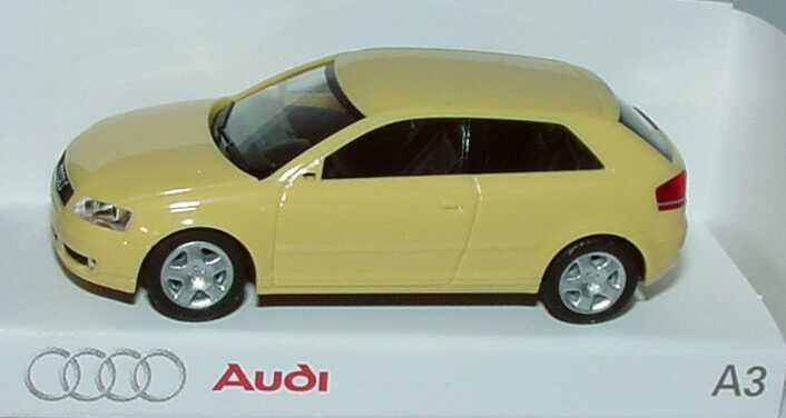 Foto 1:87 Audi A3 Facelift 2003 3türig tucangelb Werbemodell(in Faltschachtel) herpa