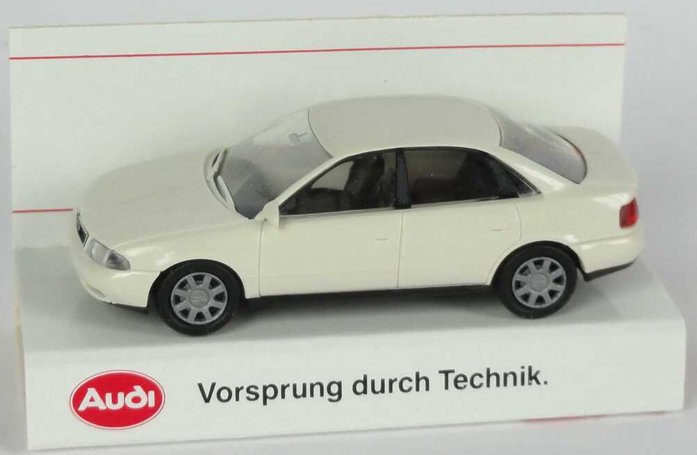 Foto 1:87 Audi A4 (B5) cremeweiß Werbemodell  Verpackungsaufdruck Vorsprung durch Technik Rietze
