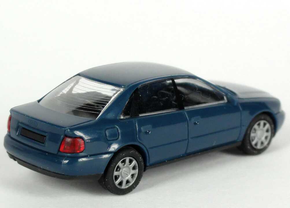 Foto 1:87 Audi A4 (B5) dunkelpetrolblau Werbemodell  Verpackungsaufdruck Vorsprung durch Technik Rietze