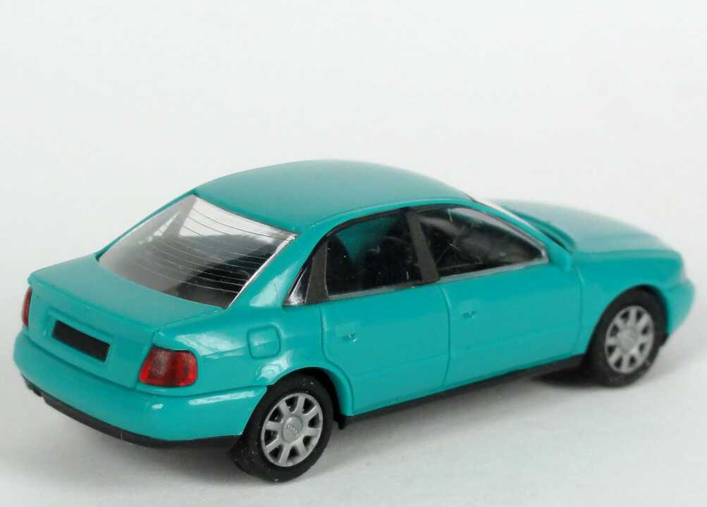 Foto 1:87 Audi A4 (B5) türkis Werbemodell  Verpackungsaufdruck Vorsprung durch Technik Rietze