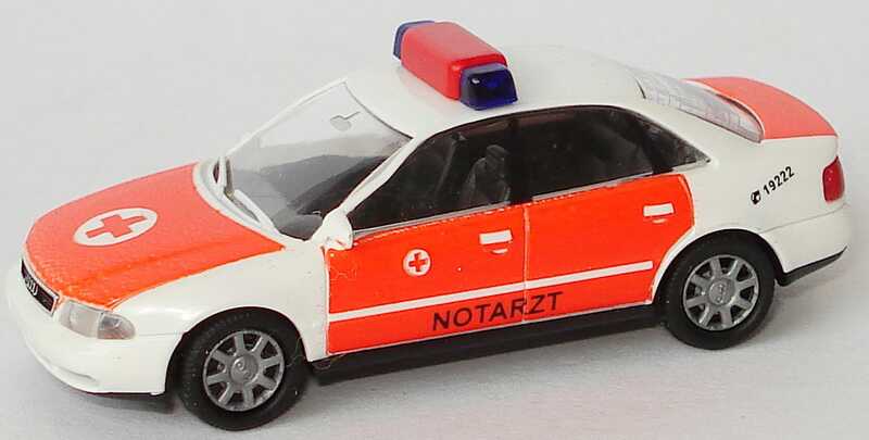 Foto 1:87 Audi A4 (B5) NEF Notarzt weiß/tagesleuchtrot Rietze 50651