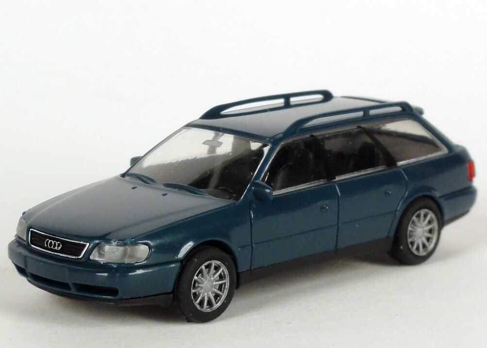 Foto 1:87 Audi A6 Avant (C4) dunkelpetrolblau Werbemodell Verpackungsaufdruck Vorsprung durch Technik Rietze