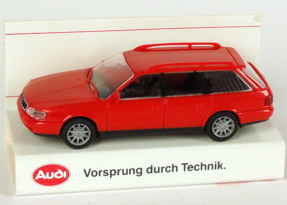 Foto 1:87 Audi A6 Avant (C4) rot Werbemodell Verpackungsaufdruck Vorsprung durch Technik Rietze