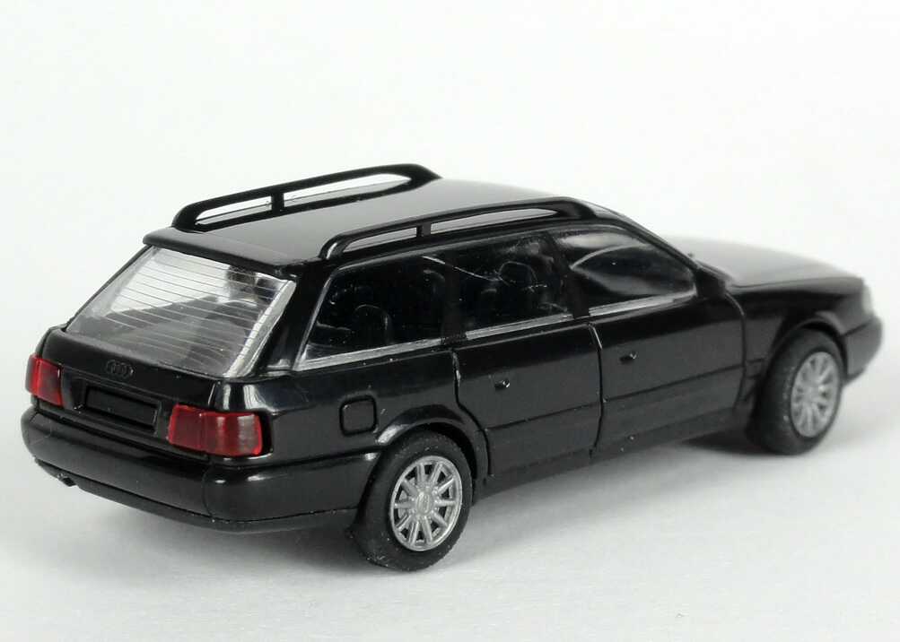 Foto 1:87 Audi A6 Avant (C4) schwarz Werbemodell Verpackungsaufdruck Vorsprung durch Technik Rietze