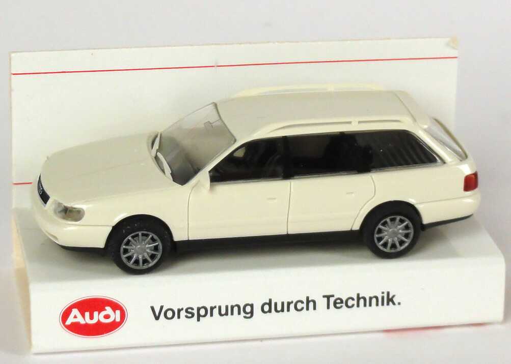 Foto 1:87 Audi A6 Avant (C4) weiß Werbemodell Verpackungsaufdruck Vorsprung durch Technik Rietze