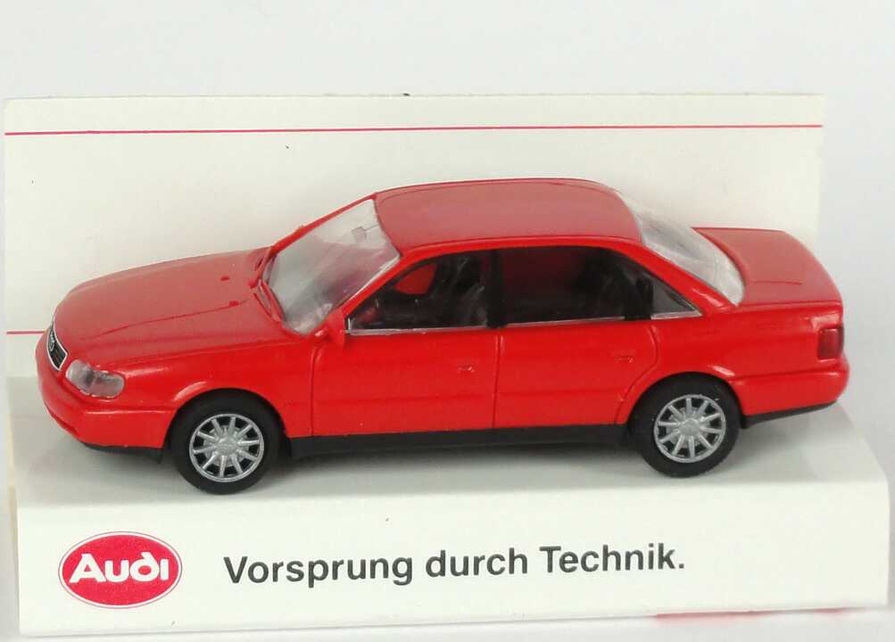 Foto 1:87 Audi A6 (C4) rot Werbemodell Verpackungsaufdruck Vorsprung durch Technik Rietze