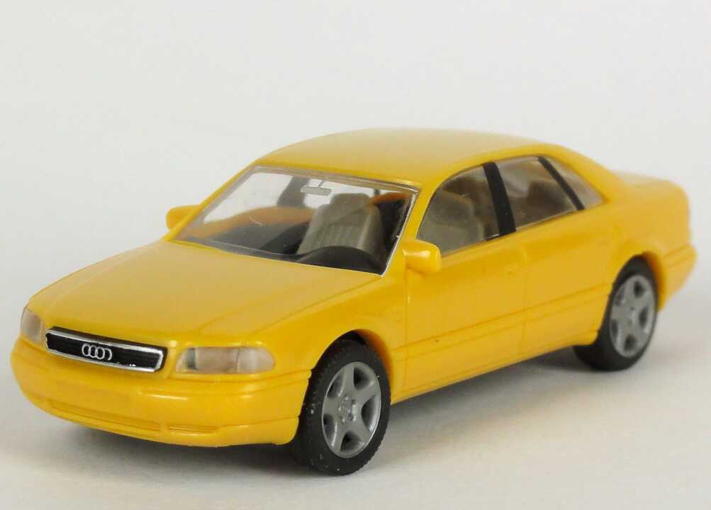 Foto 1:87 Audi A8 (D2) gelb Werbemodell Verpackungsaufdruck Vorsprung durch Technik Rietze 2000000020???