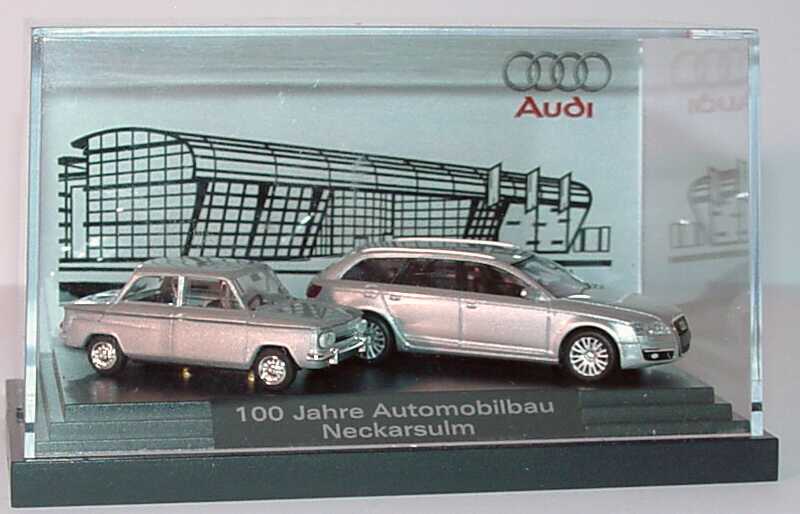 Foto 1:87 Audi Setpackung 100 Jahre Automobilbau NSU (NSU TT + Audi A6 (C6) silbermet.) Werbemodell Busch 5030600100