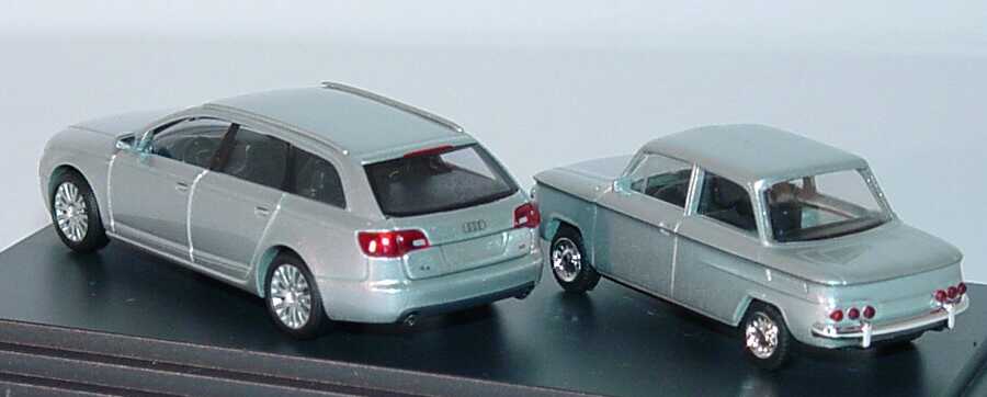 Foto 1:87 Audi Setpackung 100 Jahre Automobilbau NSU (NSU TT + Audi A6 (C6) silbermet.) Werbemodell Busch 5030600100