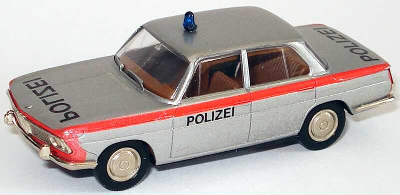 Foto 1:87 BMW 1800 Polizei Schweiz, silber/rot Brekina