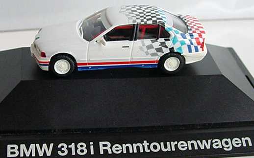 Foto 1:87 BMW 318i (E36) weiß Design Flagge (Renntourenwagen FISA Klasse 2) Werbemodell herpa 80419419975