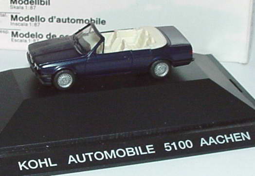 Foto 1:87 BMW 325i Cabrio (E30) dunkelblau-met. Kohl Automobile Aachen Werbemodell herpa