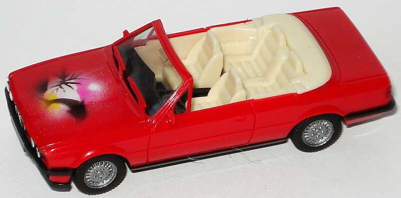 Foto 1:87 BMW 325i Cabrio (E30) rot, Airbrushmotiv auf Motorhaube herpa 2059