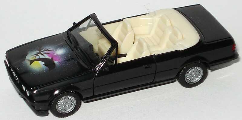 Foto 1:87 BMW 325i Cabrio (E30) schwarz, Airbrushmotiv auf Motorhaube herpa 2059