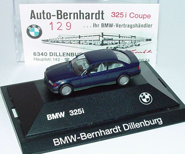 Foto 1:87 BMW 325i Coupé (E36) blau-met. BMW-Bernhardt Dillenburg, mit Zertifikat herpa